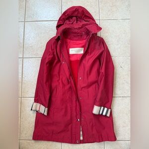Burberry Brit red raincoat with removable wool lining and hood, size 8
